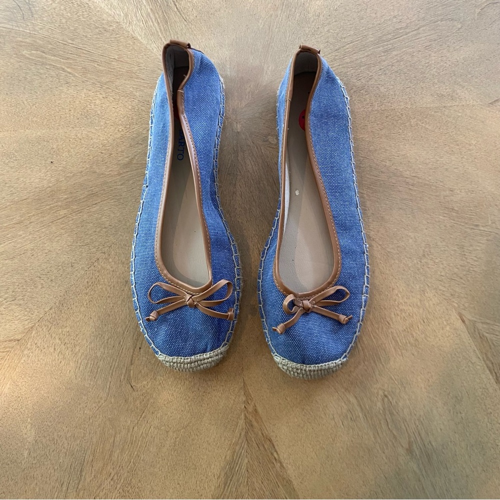 New Franco Sarto Denim and Reed flats with leather accents SZ 10